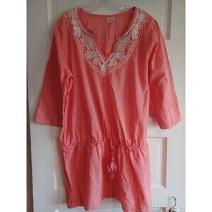 Lands' End embroidered tunic swimsuit coverup womens L beach resort vacation